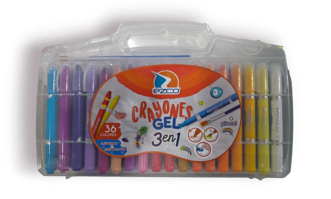 Crayones gel en valija X36 unidades + pincel - Ezco